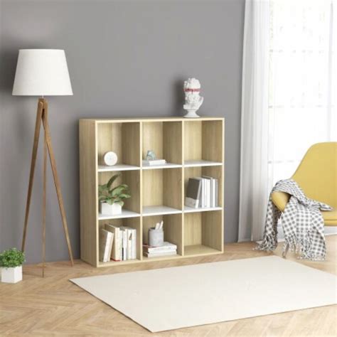 Vidaxl Book Cabinet White And Sonoma Oak X X Engineered