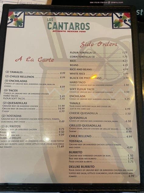 Menu At Los Cantaros Restaurant North Hampton