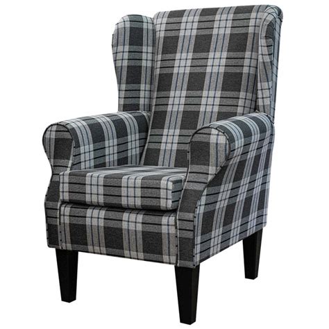 Standard Wingback Chair In A Kintyre Charcoal Tartan Fabric Beaumont