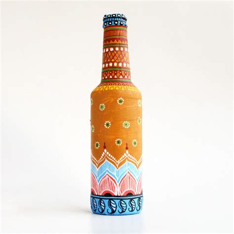 Art can b Bottle art flower vase orange and blue wavy design ...