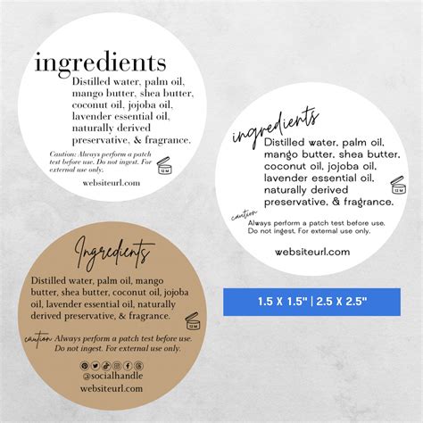 Round Ingredient List Label Template Editable Circle - Etsy