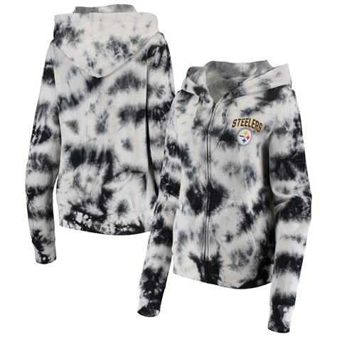 Women S New Era Black Pittsburgh Steelers Tie Dye Fleece Full Zip Hoodie