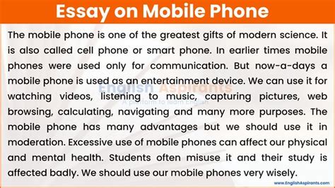 Essay On Mobile Phone In English Essay Writing Examples Essay