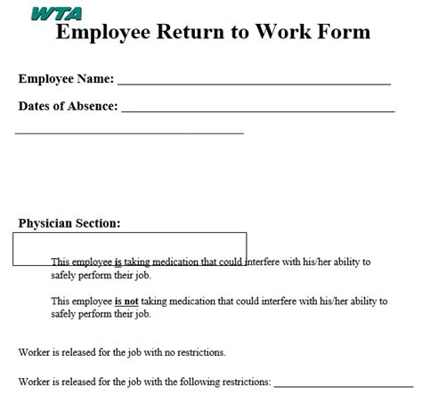 23 Free Return To Work Form Templates MS Word Best Collections