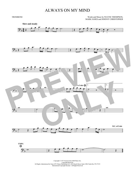 Always On My Mind By Willie Nelson Sheet Music For Trombone Solo At