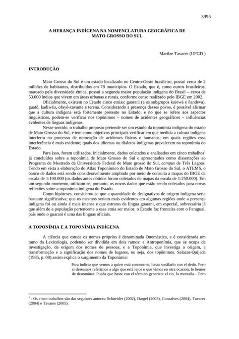 Pdf A Heran A Ind Gena Na Nomenclatura Geogr Fica De Mato Grosso