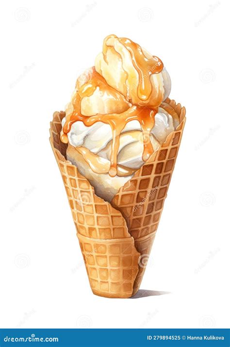 Caramel Ice Cream In A Waffle Cone Stock Illustration Illustration