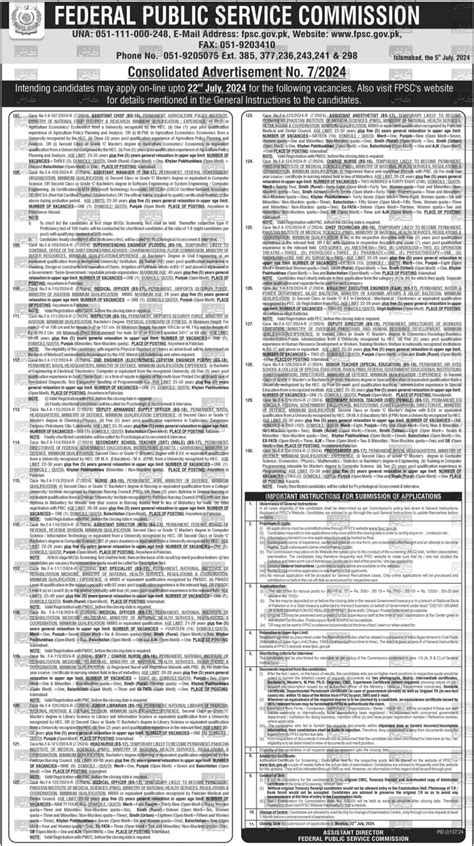 Jobs Advertisement At FPSC 2024 Job Advertisement Pakistan