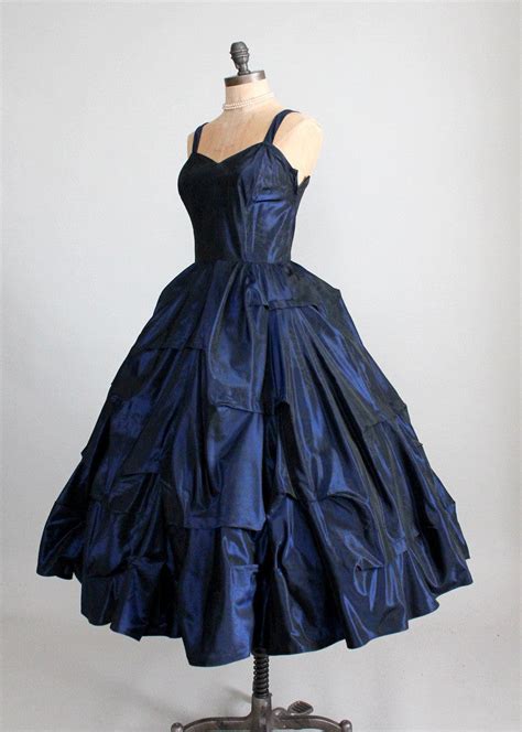 Vintage 1950s Pucker Up Navy Taffeta Party Dress Raleigh Vintage