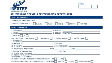 Formulario De Solicitud De Servicios De Infotep 2025