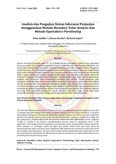 Pdf Analisis Dan Pengujian Sistem Informasi Penjualan Menggunakan Metode Boundary Value