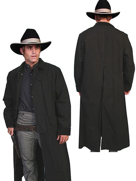 Mens Western Old West Cowboy Scully Long Duster Coat Black Brown Tan