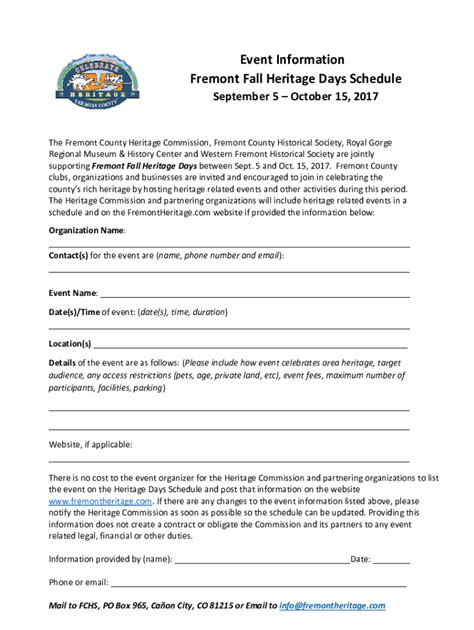 Fillable Online Fremont Fall Heritage Days Schedule Fax Email Print