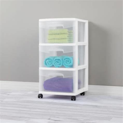 Sterilite Home 3 Drawer Wide Wheeled Plastic Storage Container Clear