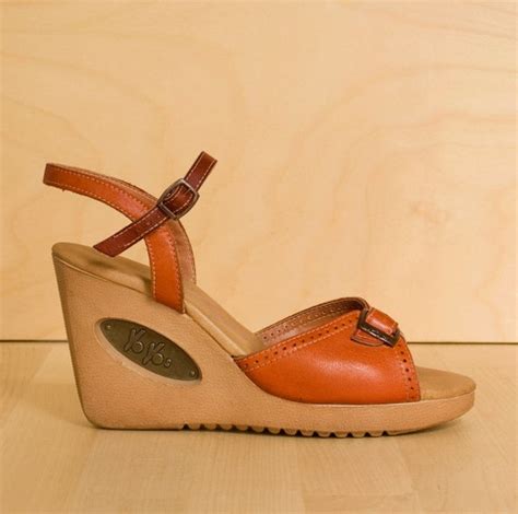 Vintage Connie Yo Yo S Cognac Platform Wedge Buckle By Kenaione