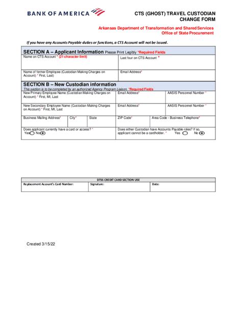 Fillable Online Arkansas Cts Ghost Travel Custodian Change Form