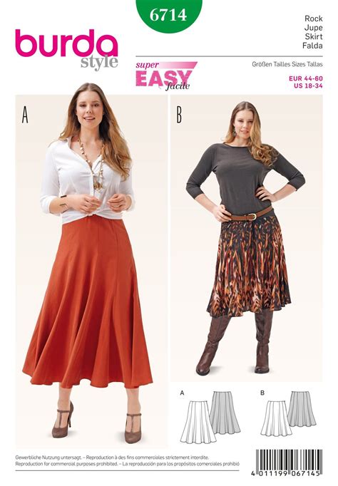 Burda Easy Sewing Pattern Oop Misses Plus Skirt Sewing Etsy