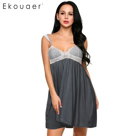 Ekouaer Women Sexy Nighties Sleepwear Dress Lace Patchwork Padded Bra