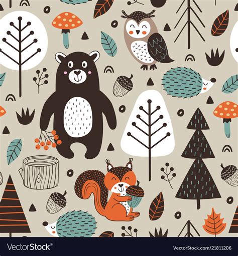 Seamless Pattern With Forest Animals Royalty Free Vector