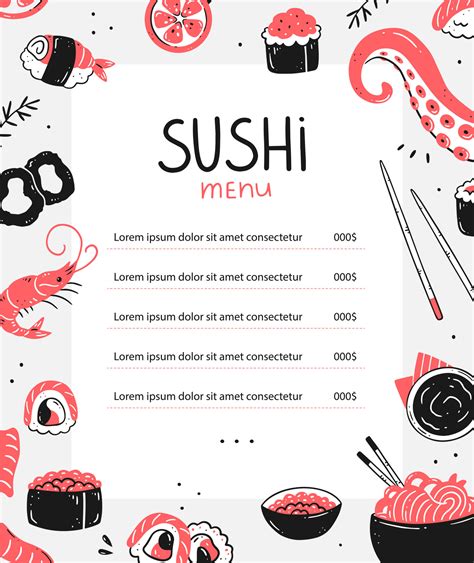 Sushi And Japanese Food Menu Design With Food Elements Asian Cuisine