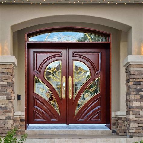 China Foshan Factory Exterior Luxury Hard Solid Wood Doors Teak Wooden