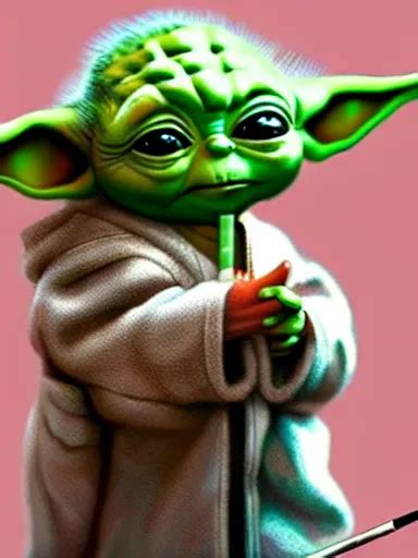 Baby Yoda Smocking A Joint Cigarette Weed Digital Stable Diffusion