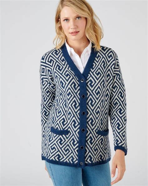 Lange Cardigan In Jacquardtricot Met Grafisch Motief Pull En