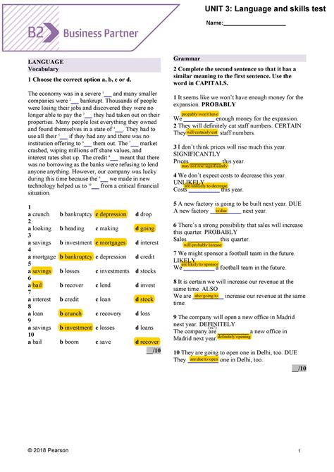 B Business Partner Unit Language And Skills Test Pearson