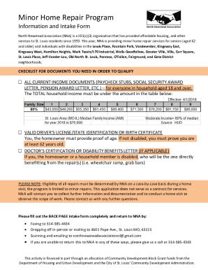 Fillable Online Minor Home Repair Intake Form Fax Email Print PdfFiller