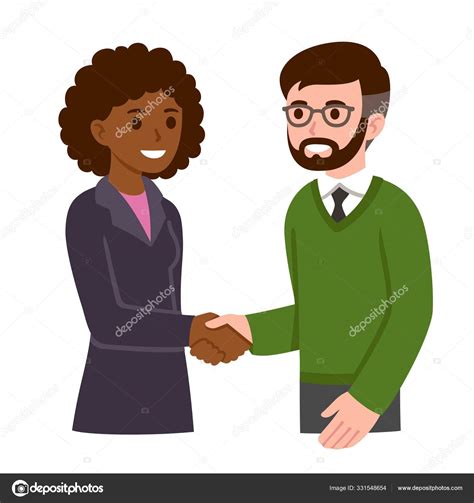 Cartoon man and woman shaking hands Stock Vector by ©Sudowoodo 331548654