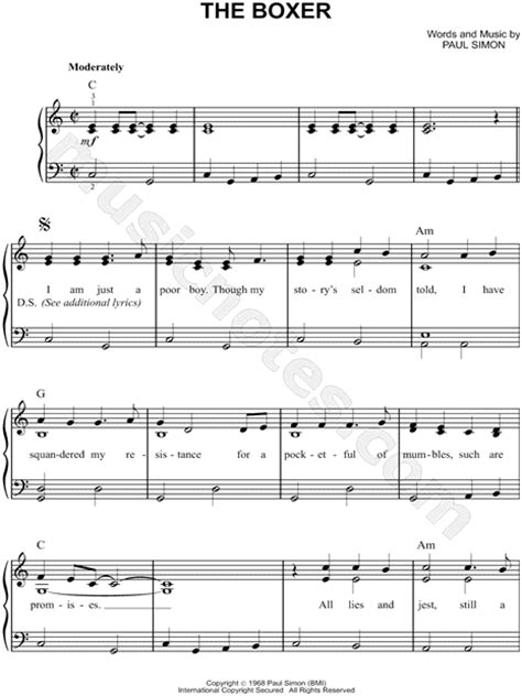 Simon And Garfunkel The Boxer Sheet Music Easy Piano In C Major