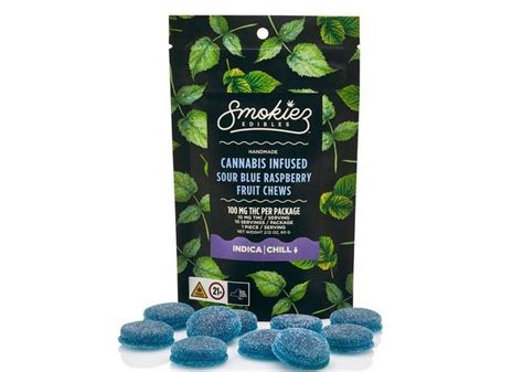 Sour Blue Raspberry Indica Mg Thc Fruit Chews Smokiez Edibles