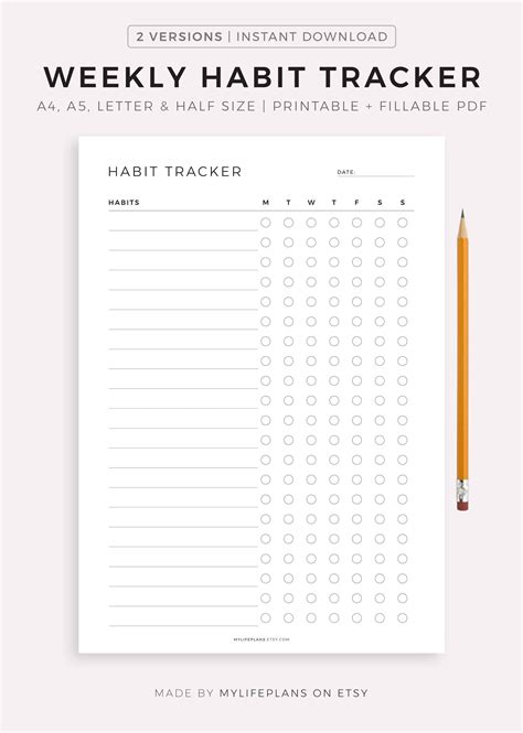 Weekly Habit Tracker Printable Habit Tracker Template, 47% OFF