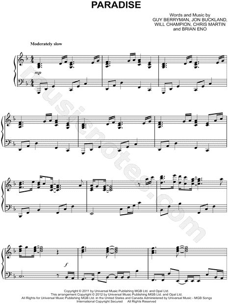 Coldplay "Paradise" Sheet Music (Piano Solo) in D Minor - Download ...