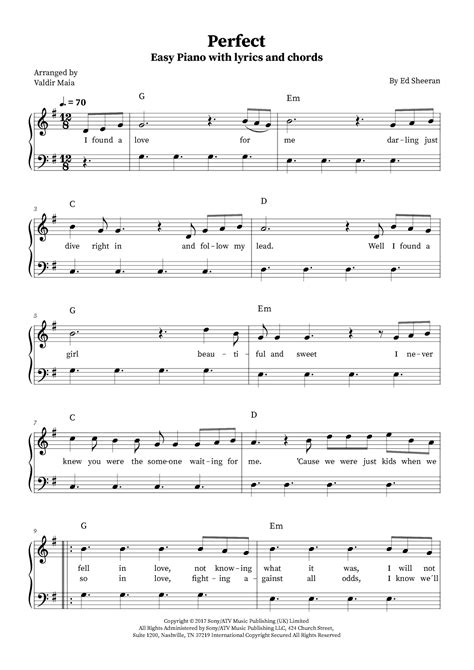 Perfect Arr Valdir Maia By Ed Sheeran Sheet Music For Easy Piano At Sheet Music Direct