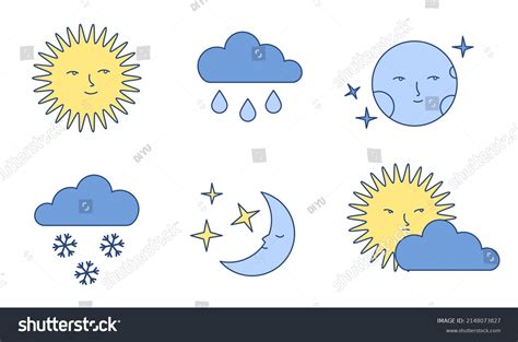 Set Cartoon Weather Icons Moon Sun Stock Vector Royalty Free