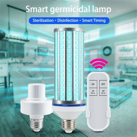 Newest 60W UV Germicidal Light LED UVC Light Bulb Room E27 Lamp Remote