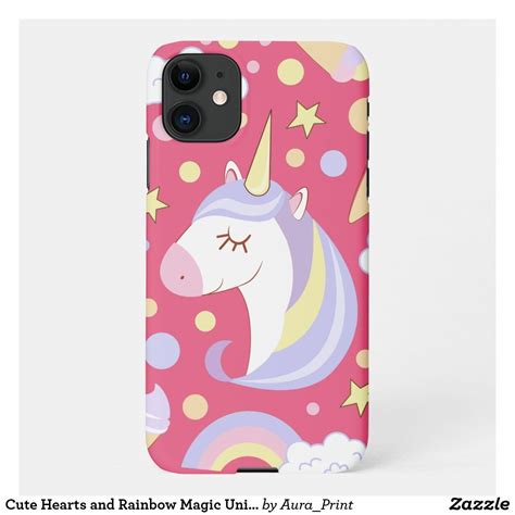 Cute Hearts And Rainbow Magic Unicorn Personalized Iphone 11 Case Personalized Iphone Iphone