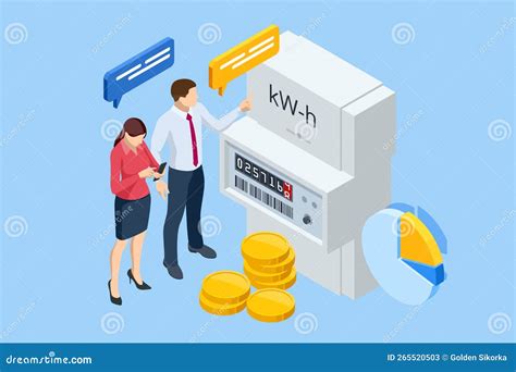 Isometric Invoice And Electricity Meter Utility Bills Payment