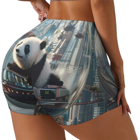 Balery Panda In Futuristic City Printed Workout Shorts For Women