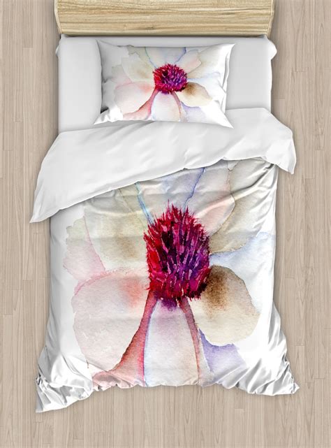 Watercolor Twin Size Duvet Cover Set Flower Blossom Artwork With