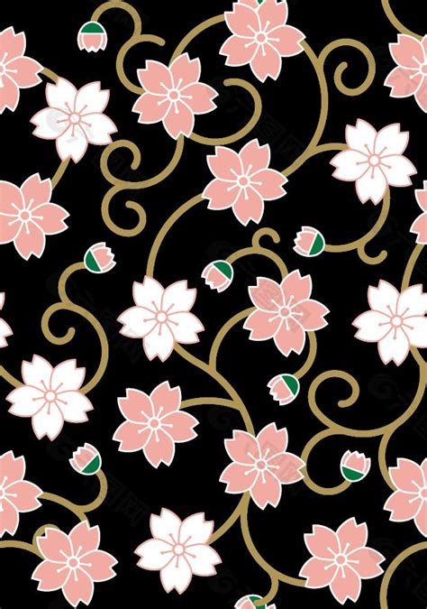 A Black Background With Pink And White Flowers