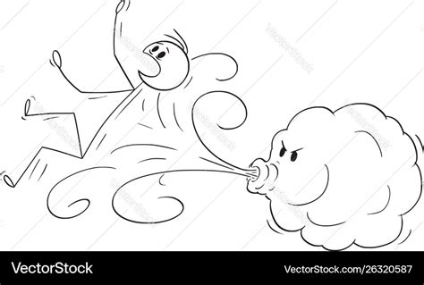 Cartoon wind blowing a man away Royalty Free Vector Image