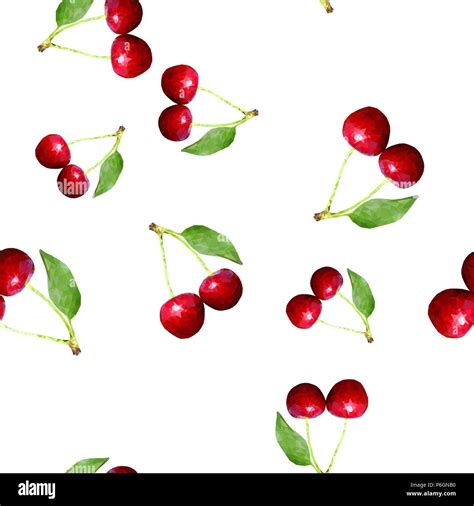 Cherries Seamless Pattern Polygonal Vector Illustration Stock Vector