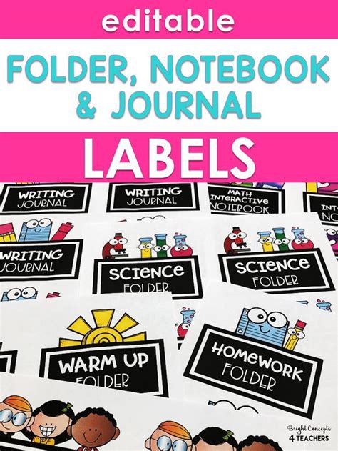 Editable Folder Notebook And Journal Labels 33 X 4 Inches Journal