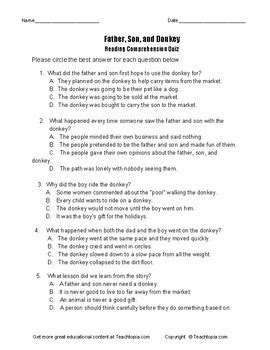 Benchmark Advance Reading Comprehension Quiz 3rd Grade Father Son