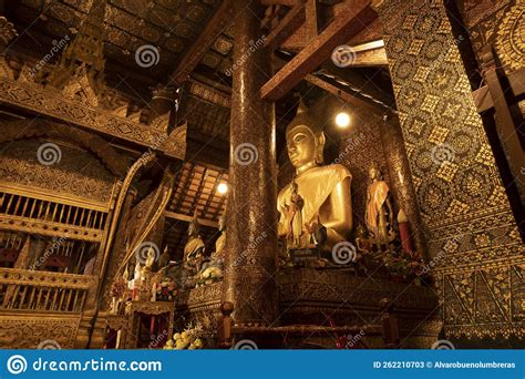 Huge Seated Buddha In Wat Xieng Thong Temple In Luang Prabang Laos