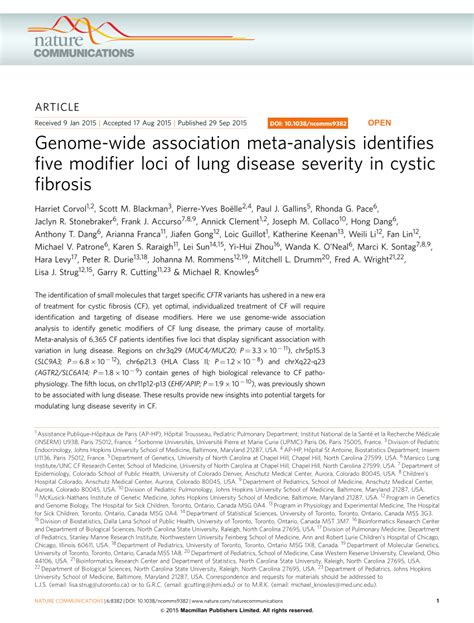 PDF Genome Wide Association Meta Analysis Identifies Five Modifier