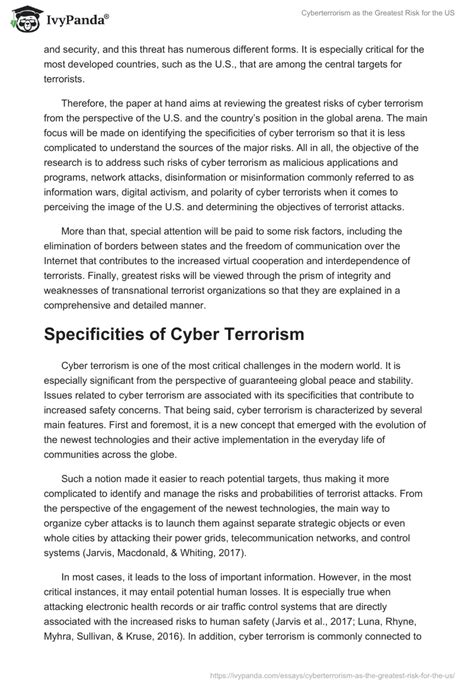 Cyberterrorism As The Greatest Risk For The Us Words Research