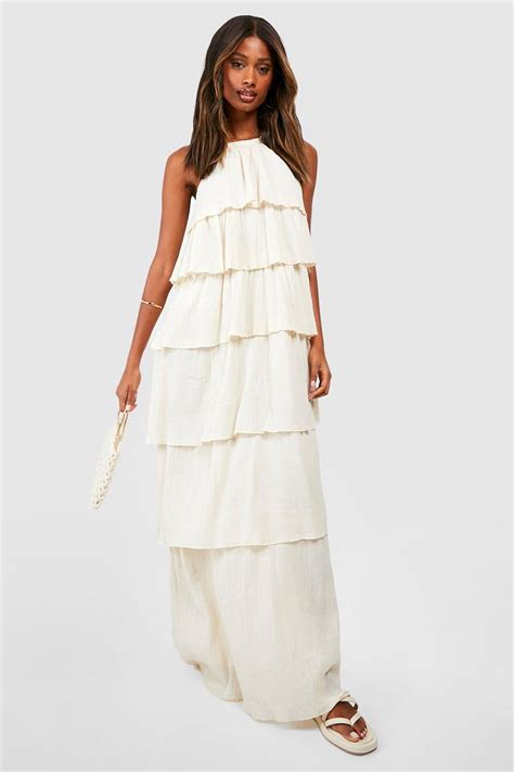 Cheesecloth Ruffle Tiered Maxi Dress Boohoo